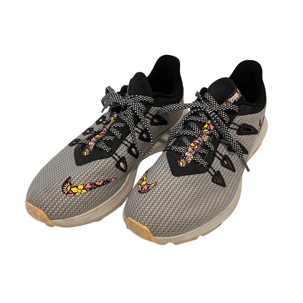 Nike Quest Running Shoes Womens 11 Grey Floral BQ9267-100 Sporty Mesh Sneakers